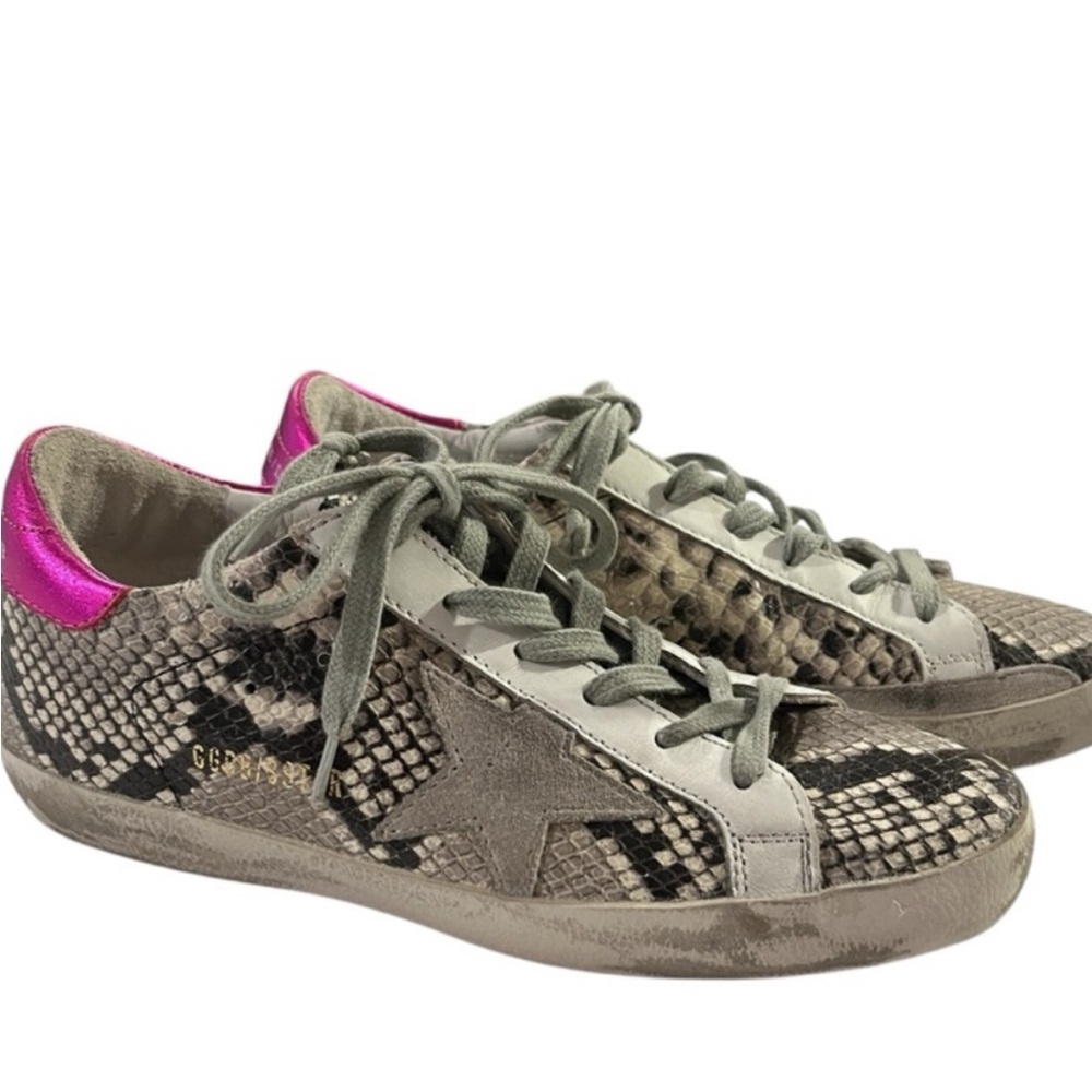 Golden Goose Superstar Snake Leather Pink Heel Cap Suede Star Low-Top Sneakers